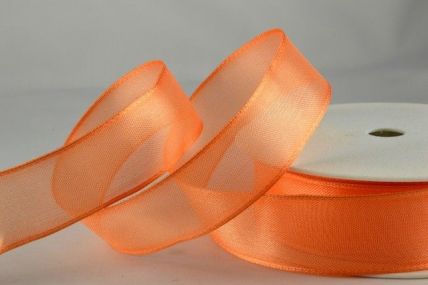 Y379-25mm Peach Orange Wired Sheer Organza Ribbon x 25 metre rolls!