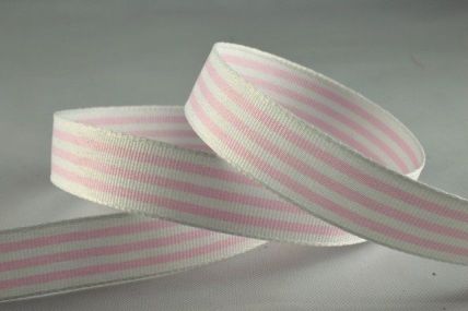15mm Baby Pink Modern Candy Stripes Ribbon x 20 Metre Rolls!