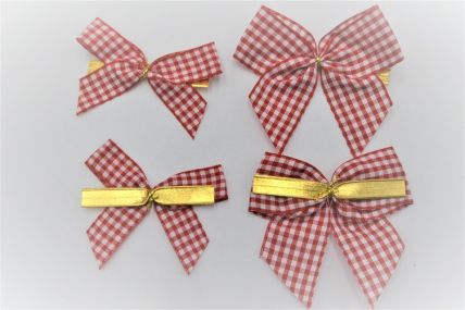 31174  - 15mm / 25mm Hand tied Red Gingham ribbon bow with twist tie (6 pieces in a pack)