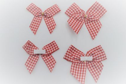 31175 - 15mm / 25mm Hand tied Red Gingham ribbon bow with adhesive pad (6 pieces in a pack) 