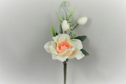 33004 - Soft White and Rose floral arrangement with beautiful embellishments. Floral Pick.  Height  16cms ,  Width  8cms  (approx) 