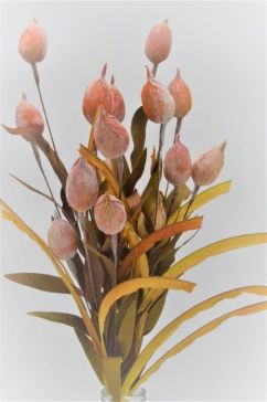 33023 - Golden floral display with soft textures of leaves and grasses.  Height  57cms ,  Width 24cms  (approx) 