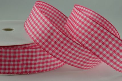 25 Metre roll of Gingham Checked Ribbon 10 or 25mm Baby blue or Baby pink