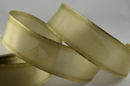 Y353 - 25mm Olive Organza Ribbon with Gold Lurex Edge x 20 Metre Rolls!!
