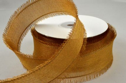Y636-25mm Gold Wired Ribbon with Fringed Edges x 10 Metre Rolls! 