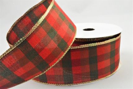 46076 - 40mm Wired Edge Modern Red and Green check ribbon  x 11mts