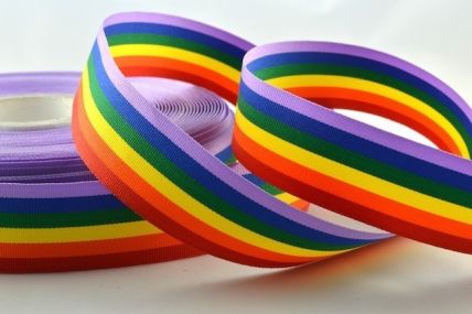 Y597-  25mm Gay Pride Ribbon x 10 Metre Rolls