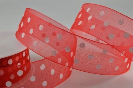 10mm & 25mm Red Sheer Spotted Dot Ribbon x 20 Metres!