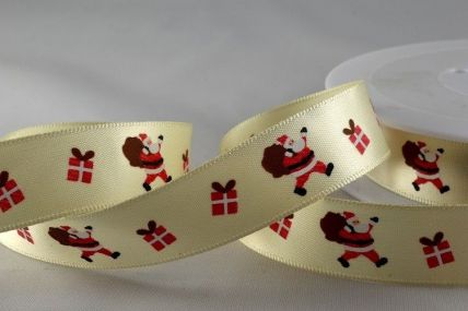 15mm Cream Santa & Presents Satin Ribbon x 20 Metres!!