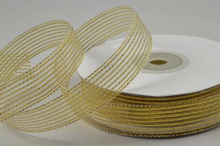 55114 - 15mm Gold Striped Lurex Ribbon x 20 Metre Rolls!