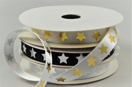 55125 - 10mm satin ribbon printed with a Bright Christmas Star design x 10mts.