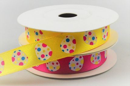 55131-15mm satin ribbon with colourful printed Easter Egg design x 10mts