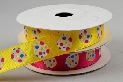 55131-15mm satin ribbon with colourful printed Easter Egg design