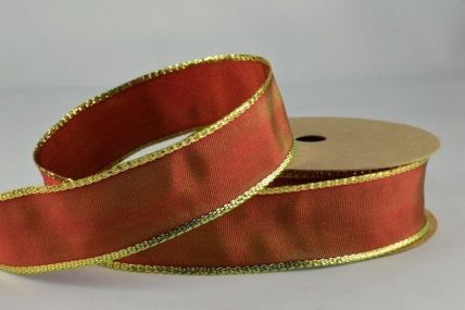 Y413 60mm Brown Wired Ribbon with Lurex Edge x 25 Metre Rolls!