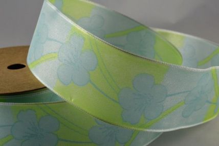 Y374-40mm Green & Blue Wired Flower Printed Ribbon x 20 Metre Rolls!!