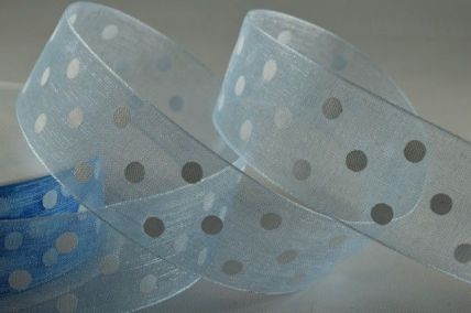 10mm & 25mm Baby Blue Sheer Spotted Dot Ribbon x 20 Metres!