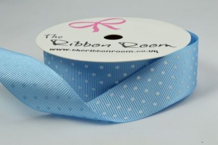 22mm Baby Blue Spotted Grosgrain Ribbon x 20 Metres!