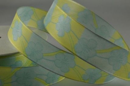 Y371 - 25mm Blue & Yellow Wired Flower Printed Ribbon x 20 Metre Rolls!