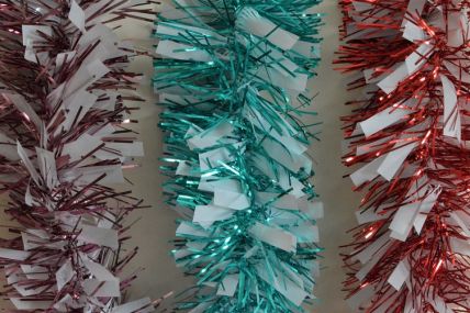 Coloured Tinsel with Hanging White Deco x 2 Metre Lengths!
