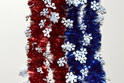 Coloured Tinsel with Hanging White Snowflakes x 2 Metre Lengths!