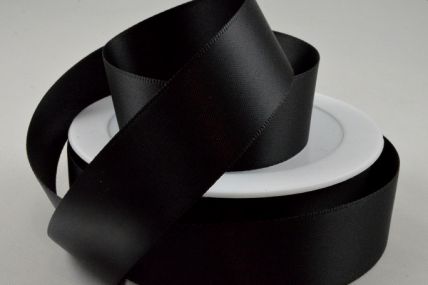 3mm, 7mm, 10mm, 15mm, 25mm, 38mm & 50mm Black Double Sided Satin
