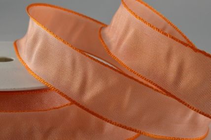 Y626 - 25mm Wired High Quality Woven Florist Ribbon x 25 metre rolls!!-25mm-25 Peach Orange-25 Metres