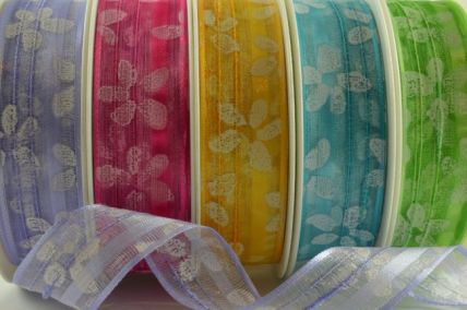 44055 - 25mm & 40mm Sheer Flower Wired Ribbon (3 Metres)