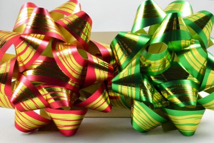 31162 - 2 x Golden Striped Gift Box Self Adhesive Bows