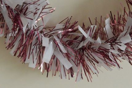 88134 - Pink Tinsel with Hanging White Deco x 2 Metre Lengths!