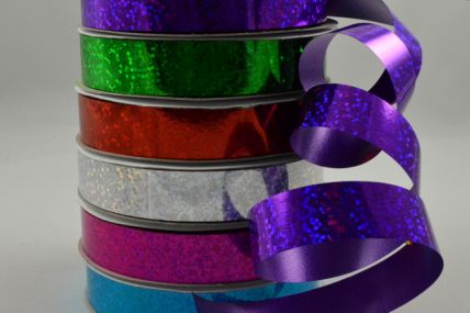 77015 - 15mm Metallic Holographic Spotted Coloured Polypropylene Ribbon x 10 Metre Rolls!!