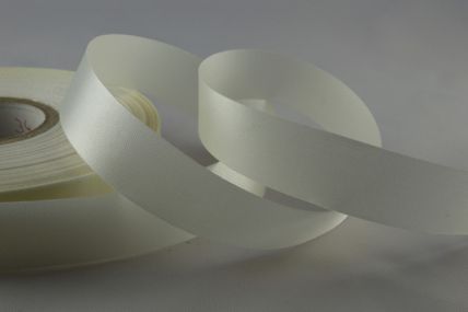 Y544 - 70mm Bright White cut edge Quality Double Sided polyester satin x 50 Metre Rolls!