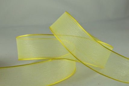 Y622 - 40mm Light Yellow Wired Sheer With Coloured Edge Ribbon x 25 Metre Rolls!! 