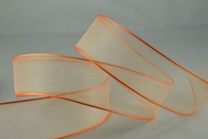 Y625 - 40mm Pale Orange Wired Sheer With Coloured Edge Ribbon x 25 Metre Rolls!! 
