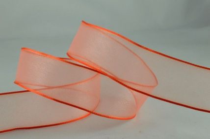 25mm & 40mm Orange Wired Sheer With Coloured Edge Ribbon x 25 Metre Rolls!!