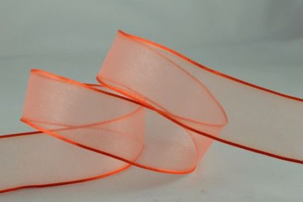 25mm Orange Wired Sheer With Coloured Edge Ribbon x 25 Metre Rolls!! 