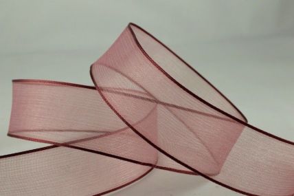 25mm & 40mm Burgundy Wired Sheer With Coloured Edge Ribbon x 25 Metre Rolls!