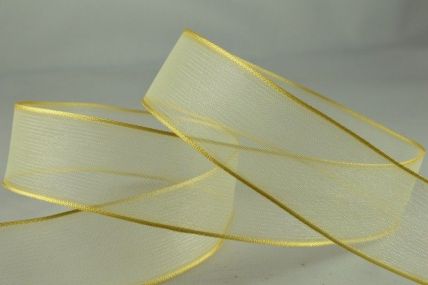 25mm Eggshell Wired Sheer With Coloured Edge Ribbon x 25 Metre Rolls!! 