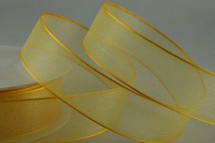 25mm & 40mm Light Gold Wired Sheer With Coloured Edge Ribbon x 25 Metre Rolls!!