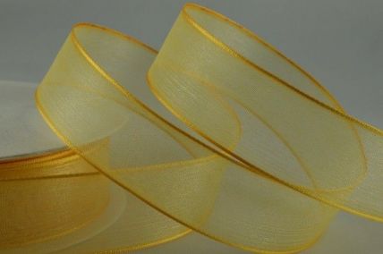 40mm Light Gold Wired Sheer With Coloured Edge Ribbon x 25 Metre Rolls!! 