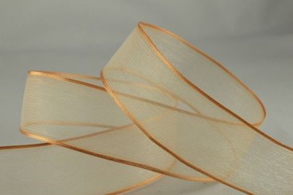 Y830 25mm Soft Peach Wired Sheer With Coloured Edge Ribbon x 25 Metre Rolls!! 