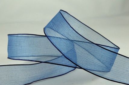 25mm & 40mm Navy Blue Wired Sheer With Coloured Edge Ribbon x 25 Metre Rolls!!