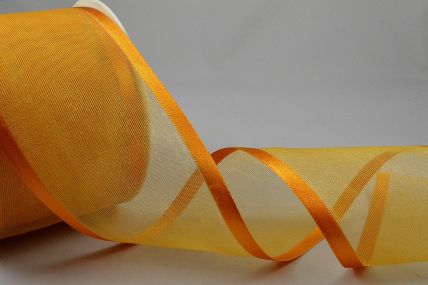 Y260 - 70mm Gold Orange Satin Sheer Ribbon x 25 Metre Rolls!