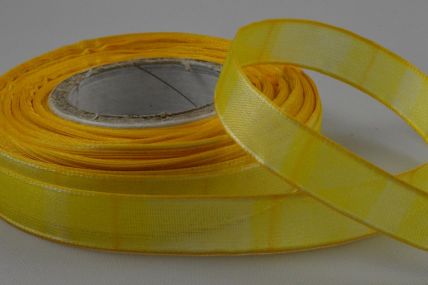 Y455 - 15mm Bright Yellow patterned print ribbon with lovely woven edge x 25 Metre Rolls!