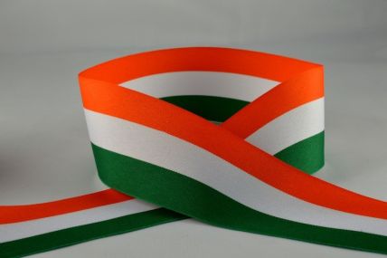 Y826  150mm Flags & Stripes Ribbon - 25mts -15mm-401 Orange, White & Green