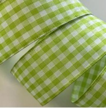 Y832 - 25mm Green Polyester gingham x 25 Metre Rolls 