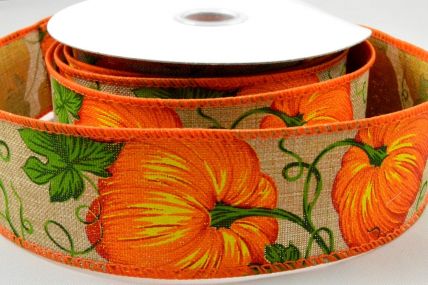 Y881 - 38mm Wired Pumpkin Ribbon x 10 Metre Rolls!