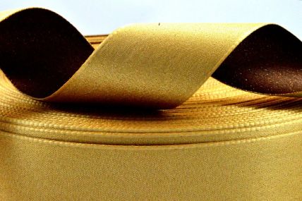 Y884 - 35mm Sparkle Double face satin Gold and Brown woven edge ribbon  x 20mts